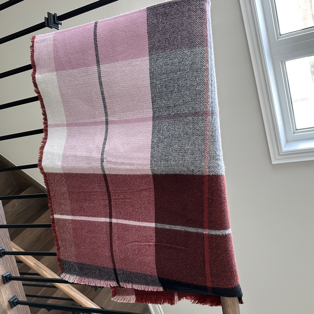 Roots Checkered Throw Blanket in Pink, Gray, and Red